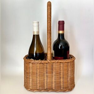Wine Carrier Vintage Wicker Basket West Germany Hand Woven Wine Server Host Gift